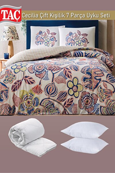 Taç Cecilia Double Sleeping Set Blue - Duvet Cover + Quilt + Pillow + Pillow Case