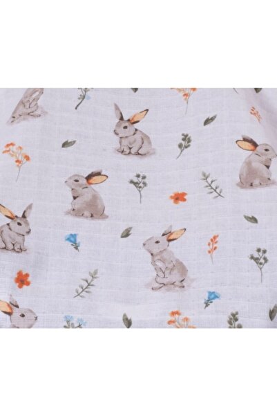 paris in paris Emzirme Örtüsü %100 Pamuklu Müslin Kumaş Tavşan Desenli