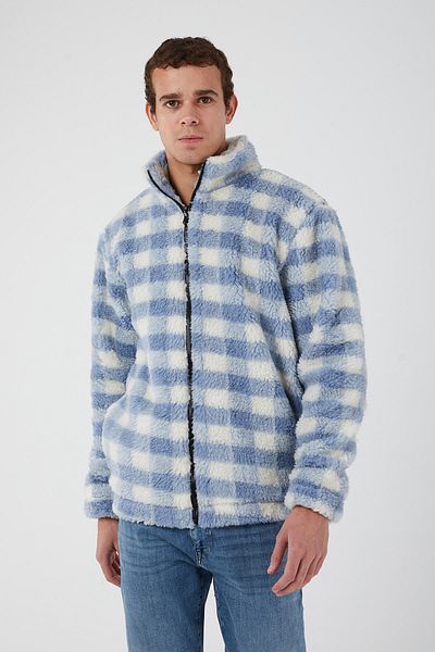 UNIQROY Alpaca Warm Faux Wool Plush Coat with Pockets Regular Cut Blue