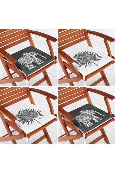 Nish & Royal Set de 4 perne de scaun cu fermoar cu pene cu motiv etnic elefant