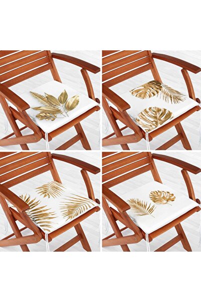 Nish & Royal Set de 4 perne de scaun cu fermoar cu motiv din frunze aurii