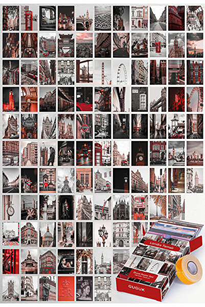 GUGUK Londra Temalı 108 Adet Duvar Poster Seti, Özel Tasarım Kutulu, Oda Dekoru (GGK-K071)