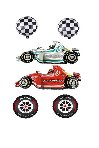 BEST PARTİ DOĞUM GÜNÜ PARTİ SÜSLERİ Red-White Race Car Rubber Checkered Foil Balloon Set