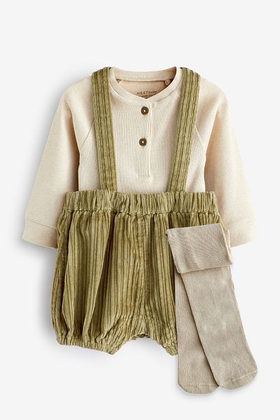 Next Baby 100% Cotton Green Voven Salopet Socks Set
