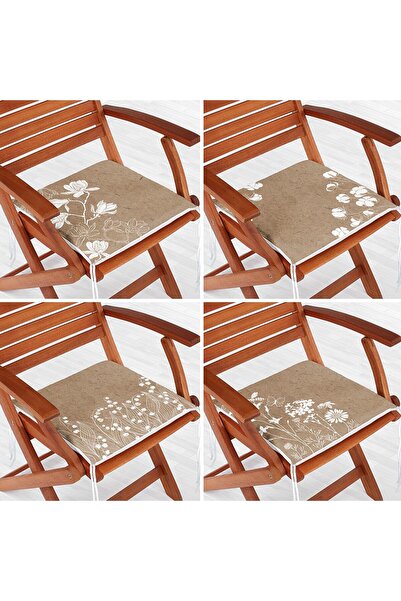 Nish & Royal مجموعة من 4 وسائد كرسي حديثة بسحاب مع نمط زهور بيضاء على أرضية م...