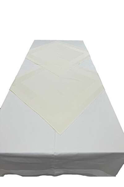 HitDukkan Krem 2 Adet 80cmx80cm ve 130cmx280cm Çift Kat Pamuklu Atlas Kenarlı Masa Örtüsü 3 lü Set