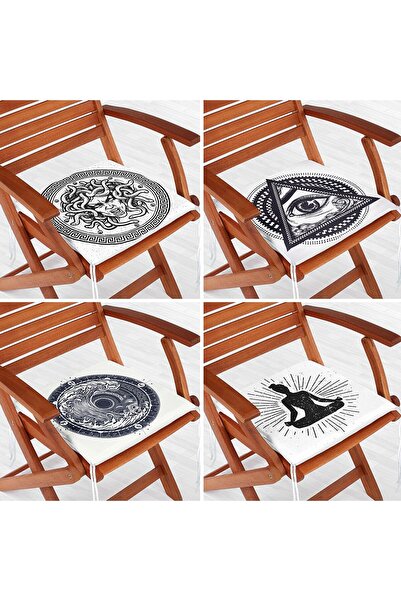 Nish & Royal Set de 4 perne pentru scaun cu fermoar cu motiv modern al treile...