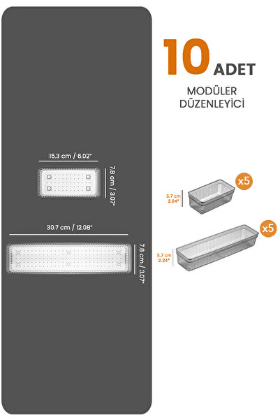 Meleni Home 10'lu Modüler Set Kaşıklık Çekmece Içi Düzenleyici Çatal Kaşık Bıçak Düzenleme Organizeri Antrasit