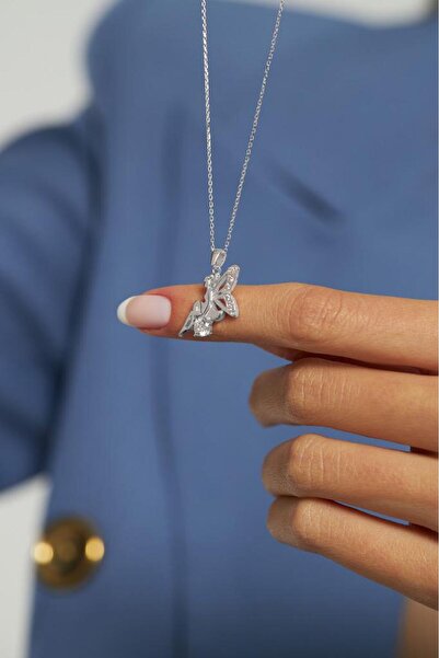 Roza Silver Zirkon Taşlı Rodyum Aşk Perisi Gümüş Kolye