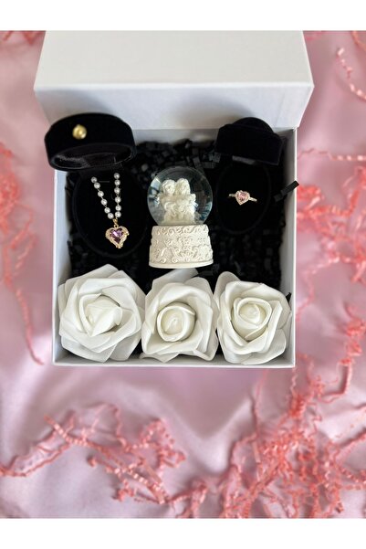 nilythings Pembe Kalp Pandora Yüzüklü Sevgiliye Kutu Seti