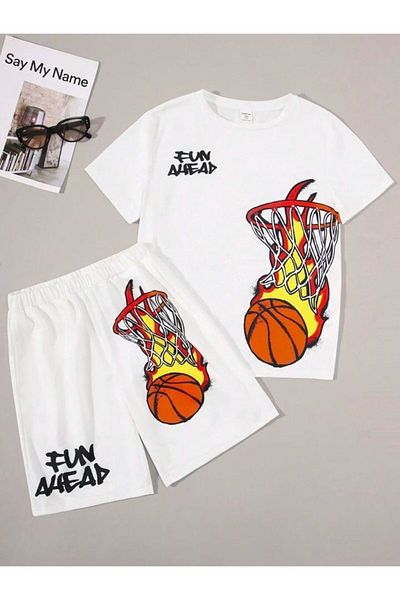 AMMA Kids Printed Bottom Top 100% Cotton T-Shirt Shorts Set