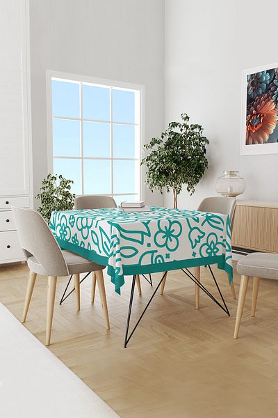 Moud's White Flora Series Patterned Suede Carefree Tablecloth