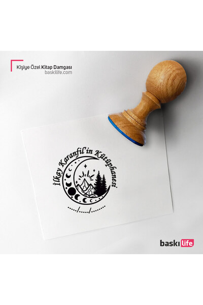 Baskı Life Ay Manzara Kişiye Özel Kitap Damgası Kitap Mührü Kaşe Kitap Mühür ...