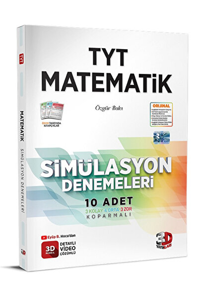 Açı Yayınları 3D TYT Matematik Simülasyon 10 Adet Deneme 3 Kolay 4 Orta 3 Zor...