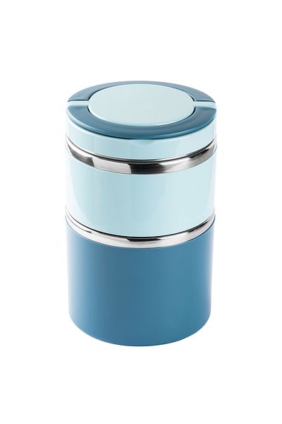 Tantitoni 024-01-TEDEMEI BLUE STAINLESS STEEL 2-LAYER ROUND FOOD CARRY CONTAINER 930ML