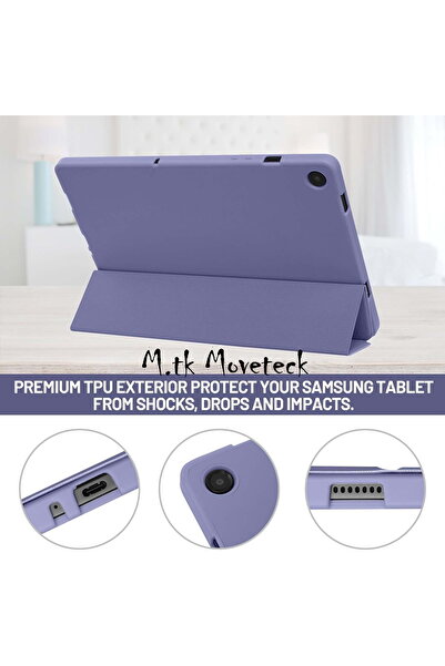 m.tk moveteck Samsung Galaxy Tab A9 8.7 inç Sm-X110 Kılıf Kalem Bölmeli Yuvalı Standlı Pu Deri Yumuşak Silikon Kap