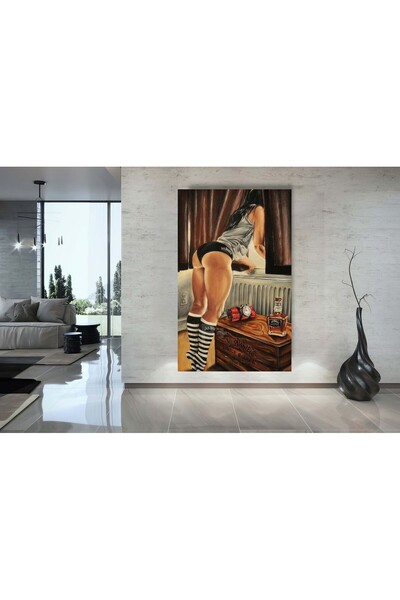 PrintiesPlus Yağlı Boya Görünümlü Dekoratif Kadın Kanvas Tablo