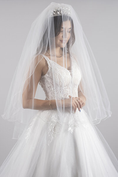 paris in paris Voal de mireasă cu 2 straturi, alb catifelat, partea inferioar...