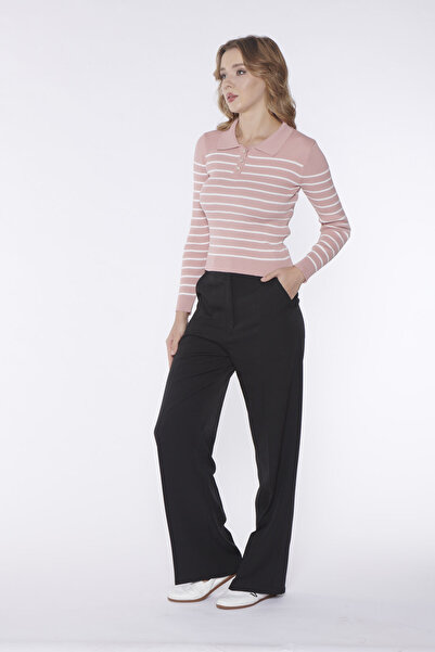 SOLİLDE Ροζ πλεκτό με ριγέ λαιμόκοψη πόλο