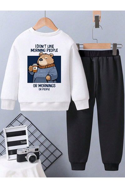 AMMA Children's Printed Bottom Top 3 Thread Sweatshirt Tracksuit Set
