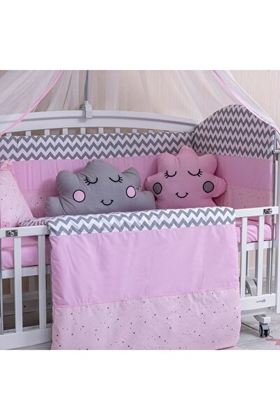 Mini Baby Bebek Uyku Seti Figürlü Pembe Cibinliksiz 9 Parça Bebek Uyku Seti