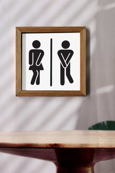 Wooden Factory WC Icons Πίνακας με ξύλινο πλαίσιο
