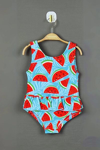 NSE Girl's Colorful Watermelon Patterned Swimsuit with Diving Fabric Skirt