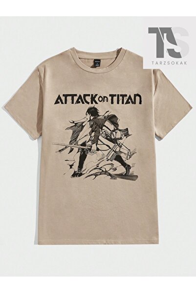 Tarzsokak X Attack on Titan Erkek Baskılı Bisiklet Yaka Tişört