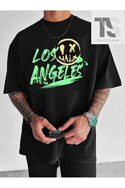 Tarzsokak Ανδρικό μαύρο πλεκτό μπλουζάκι με στρογγυλή λαιμόκοψη και στάμπα γκ...