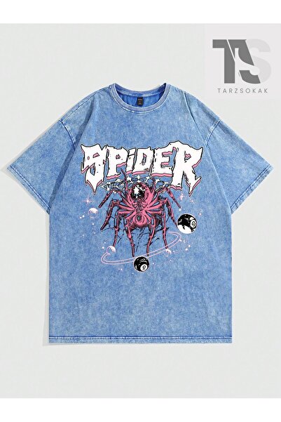 Tarzsokak Ανδρικό μπλουζάκι Street Life με στάμπα αράχνης και γράμματα