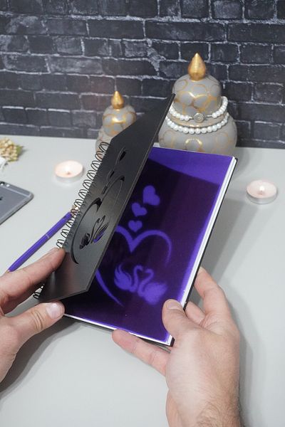 markcat Swan Love Design Black Wooden Cover Notebook - Agenda - Diary - Unlined Notebook - Gift for Lover