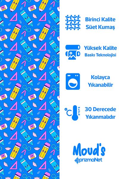 Moud's Син молив, ножици, гумичка, шарена велурена покривка за маса Carefree