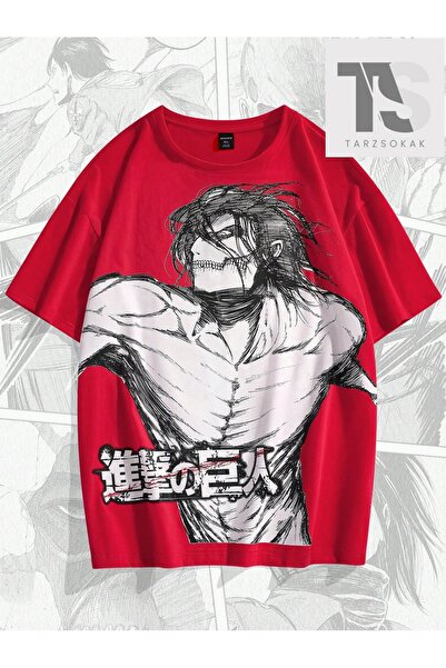 Tarzsokak X Attack on Titan Erkek Figürlü ve Harfli Grafik Tişört