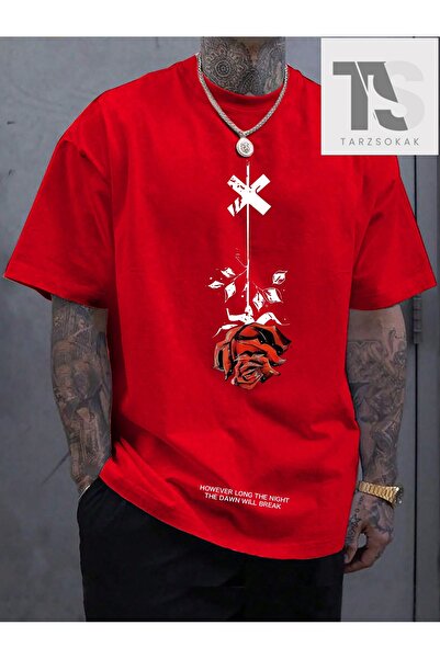 Tarzsokak Ανδρικό μπλουζάκι με σύνθημα Rose μοτίβο