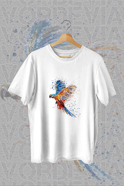 Vordevia Šareni papagaj Štampano Beli Oversize kroj T-shirt