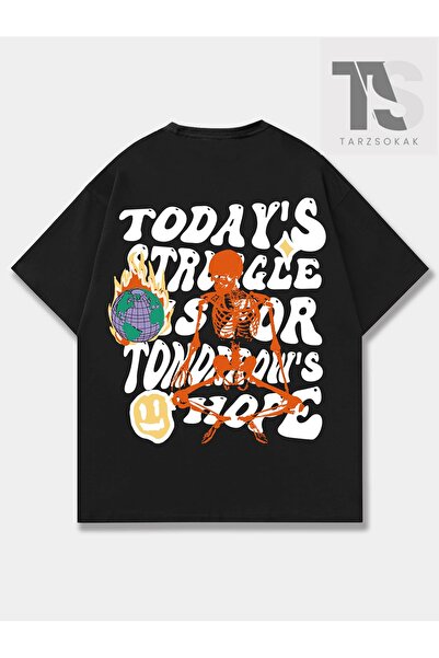Tarzsokak Ανδρικό μπλουζάκι Street Life με σλόγκαν και γραφικά με σκελετό, με...