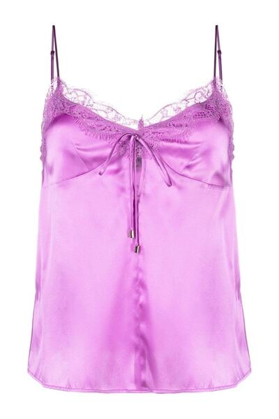 ozze butik Kadın Dantelli Lila Askılı Ipek Bluz