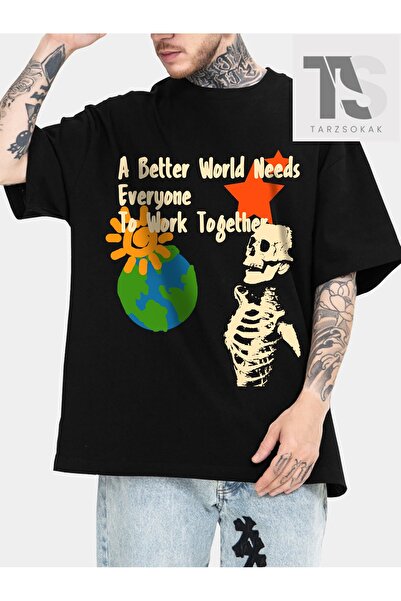 Tarzsokak Tricou pentru bărbați Street Life cu slogan și grafică cu schelet