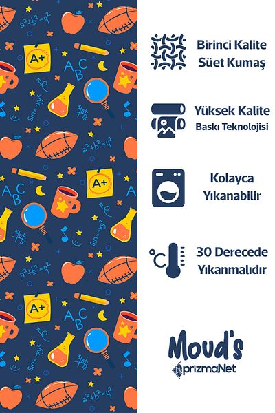 Moud's Navy Blue School Supplies Patterned Suede Carefree Tablecloth
