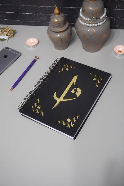 markcat Elif Vav دفتر ملاحظات بغطاء خشبي أسود - جدول أعمال - يوميات - دفتر ملاحظات ديني غير مبطن - هدية دفتر A5