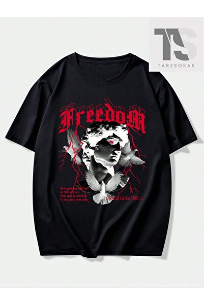 Tarzsokak Tricou tricotat pentru bărbați, negru, cu guler rotund, cu imprimeu...