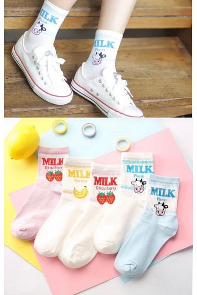 WORTHY SOCKS 5 чифта дамски многоцветни млечно щамповани шарени чорапи за колежански тенис, които могат да се перат
