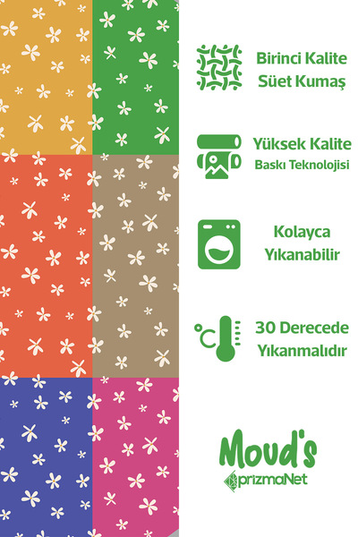 Moud's Parçalı Çiçekli Desenli Süet Dertsiz Masa Örtüsü