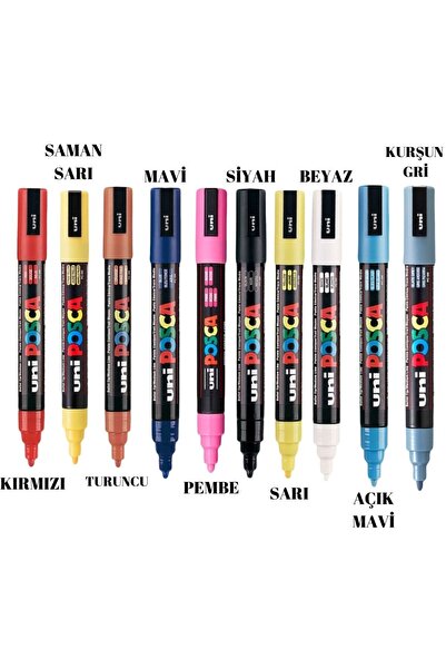 Uni مجموعة أقلام تحديد ملونة مخصصة من Posca مكونة من 10 قطع - PC-5M (1.8-2.5 مم)
