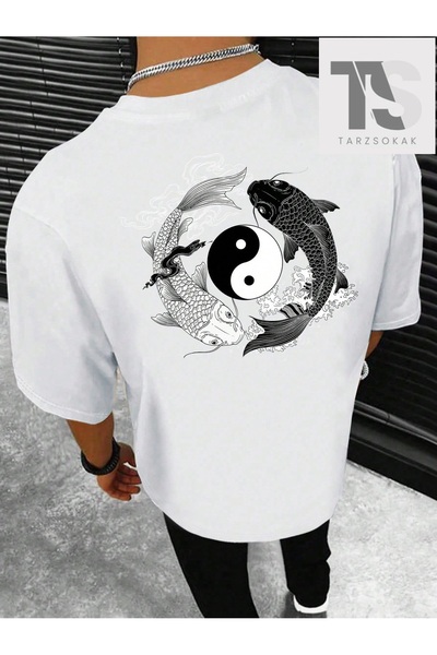 Tarzsokak Tricou pentru bărbați Homme, cu imprimeu Yin & Yang, cu umeri căzuți