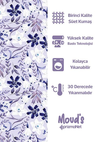 Moud's Тъмносиня люлякова покривка за маса от велур с флорален мотив Carefree