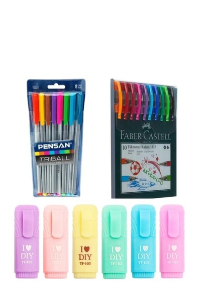 tüftürük قلم هايلايتر صغير مكون من 6 قطع - مجموعة أقلام حبر جاف