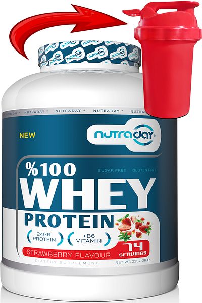 nutraday Strawberry Flavored Whey Protein - 2257 gr 24 gr 74 Servies