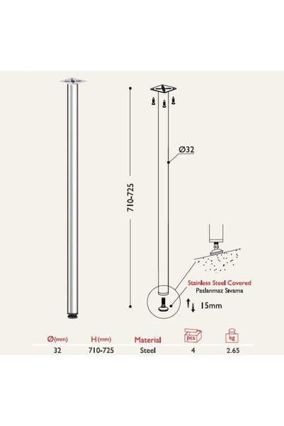 Gürçay Hırdavat Masa Ayağı 11.170 - 32mm (4 ADET) Siyah