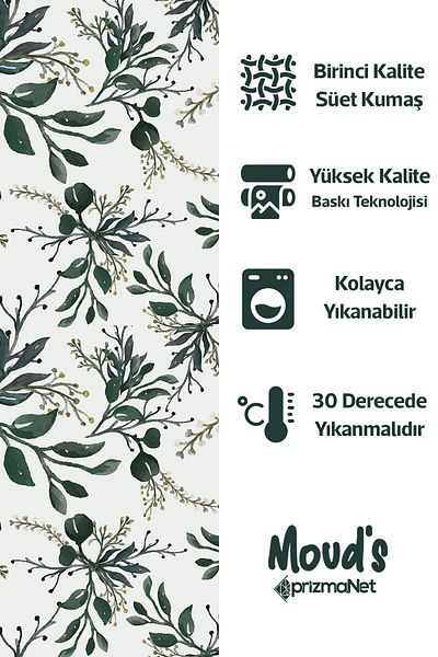 Moud's Dark Green Flowers Patterned Suede Carefree Tablecloth